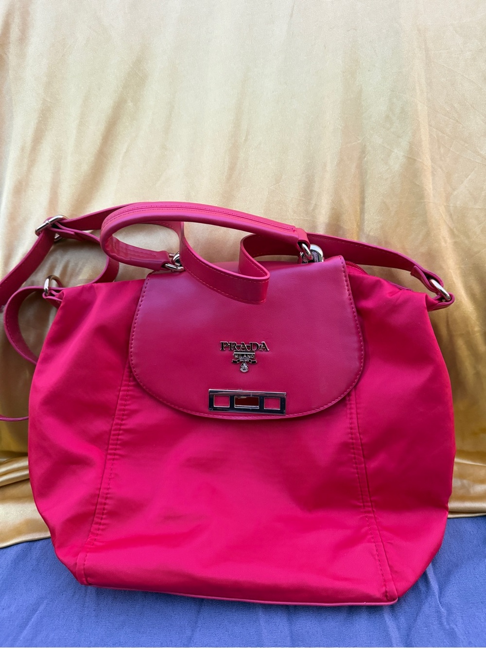 Prada Vibrant Pink Nylon & Leather Shoulder Bag